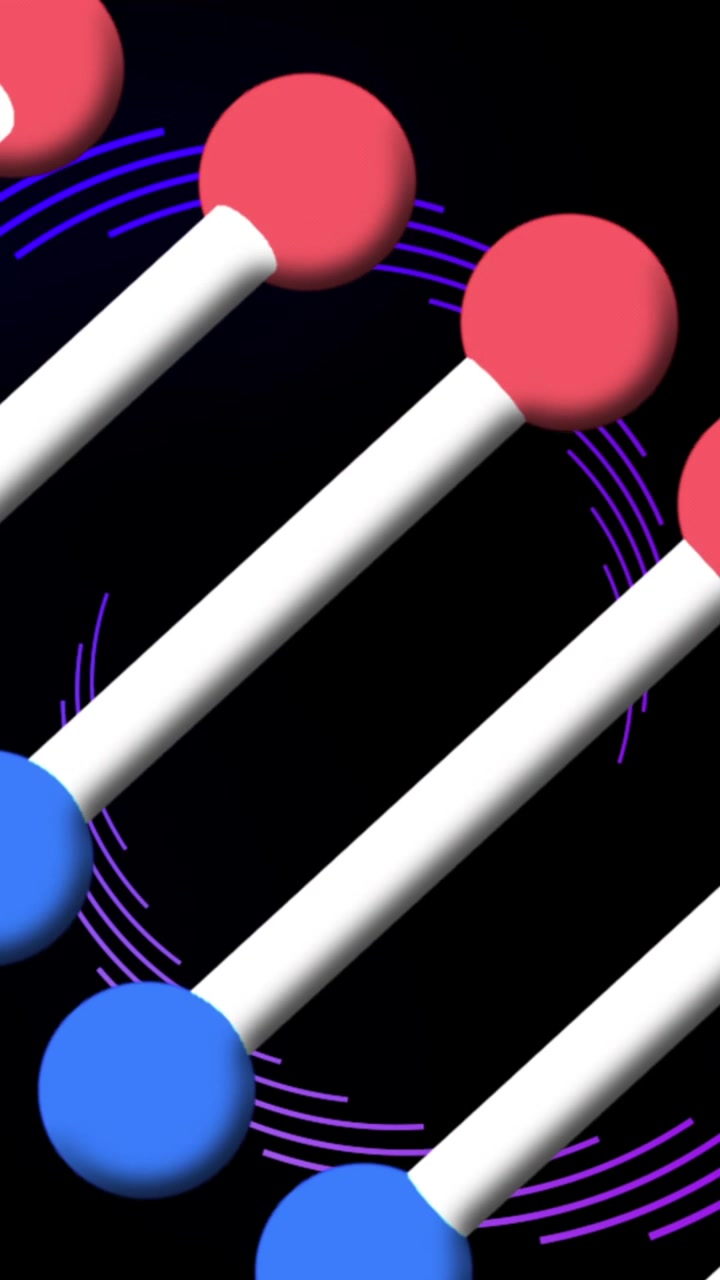 Digitale Animation einer sich drehenden DNA-Struktur und rotierender Lichtspuren auf schwarzem Hintergrund