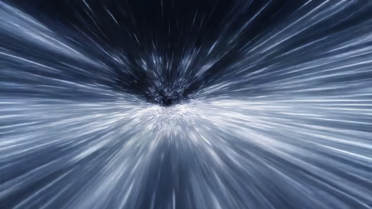 Dynamic Abstract Visual of Light Speed Travel Through a Cosmic Abyss, Capturing the Essence of Motion and Velocity in Dark-Toned Space Imagery