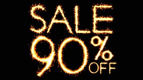 Sale 90 off text sparkler writing with glitter sparks particles firework on black 4k loop background