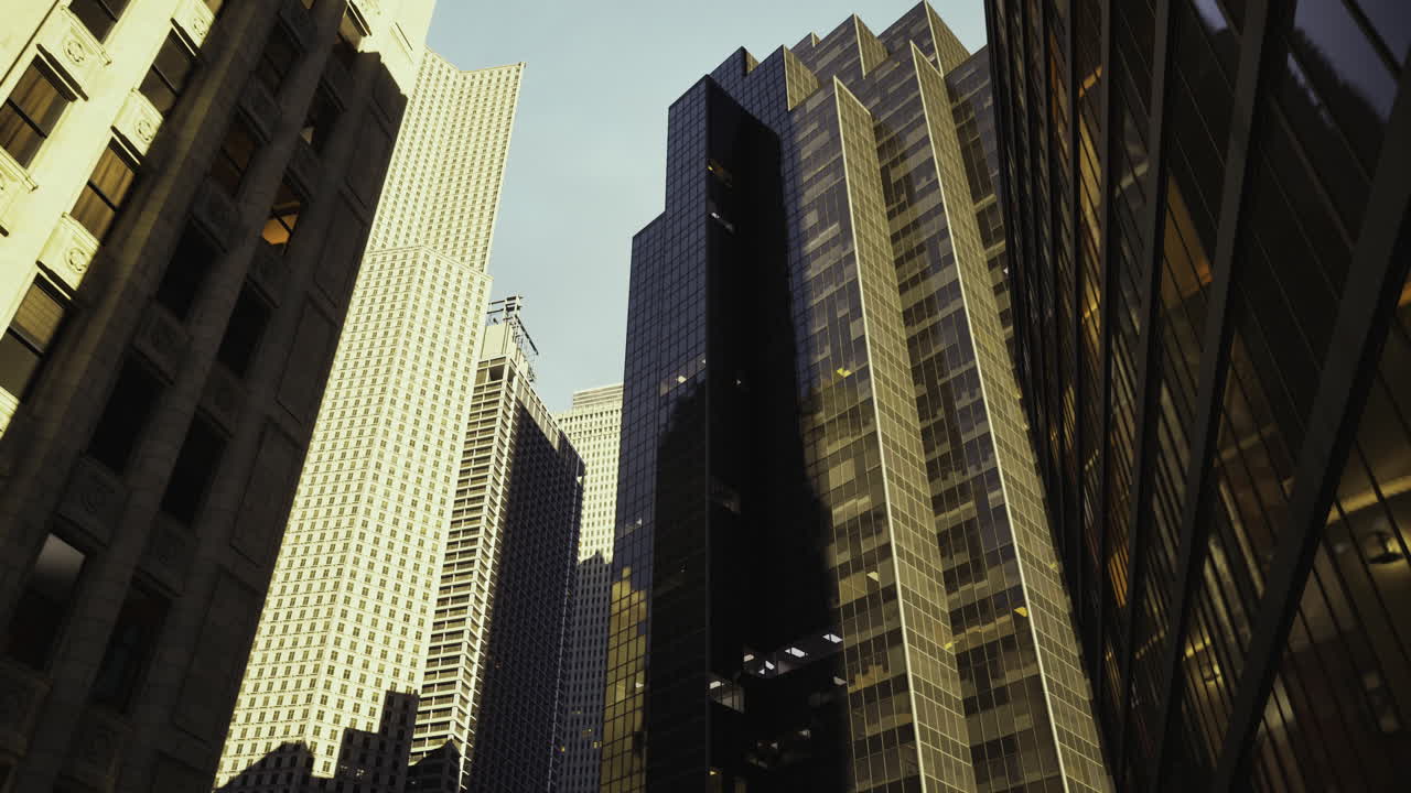 Urban architecture showcasing modern skyscrapers under clear sky