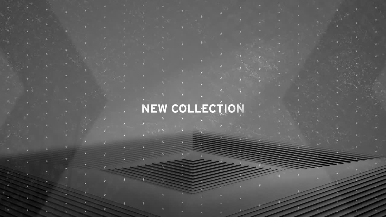 animación del texto de la nueva colección sobre el patrón en fondo gris