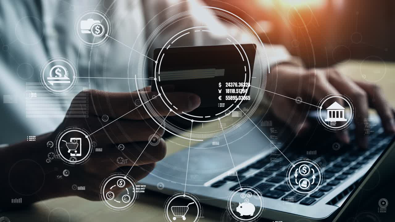 젊은이가 온라인 쇼핑을 위해 신용카드를 사용합니다.