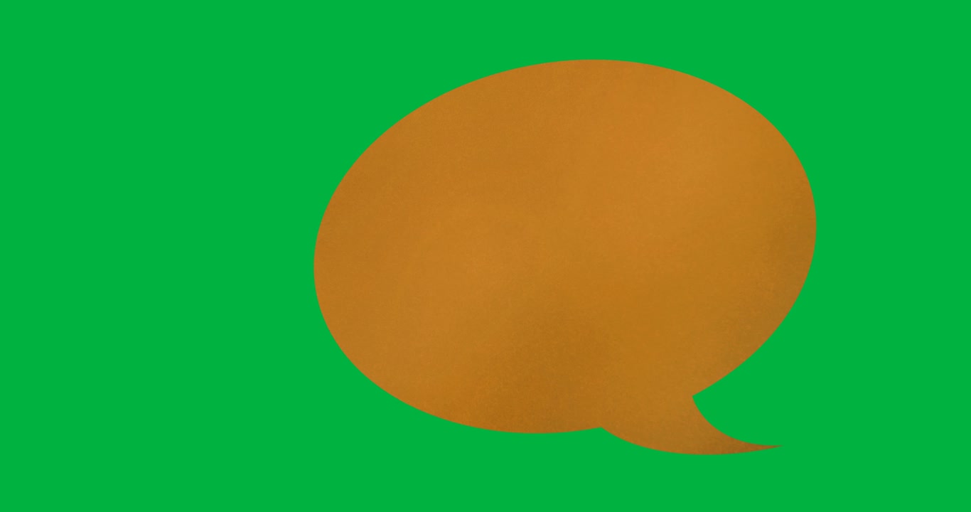 Digital animation of orange blank speech bubble with copy space against black background