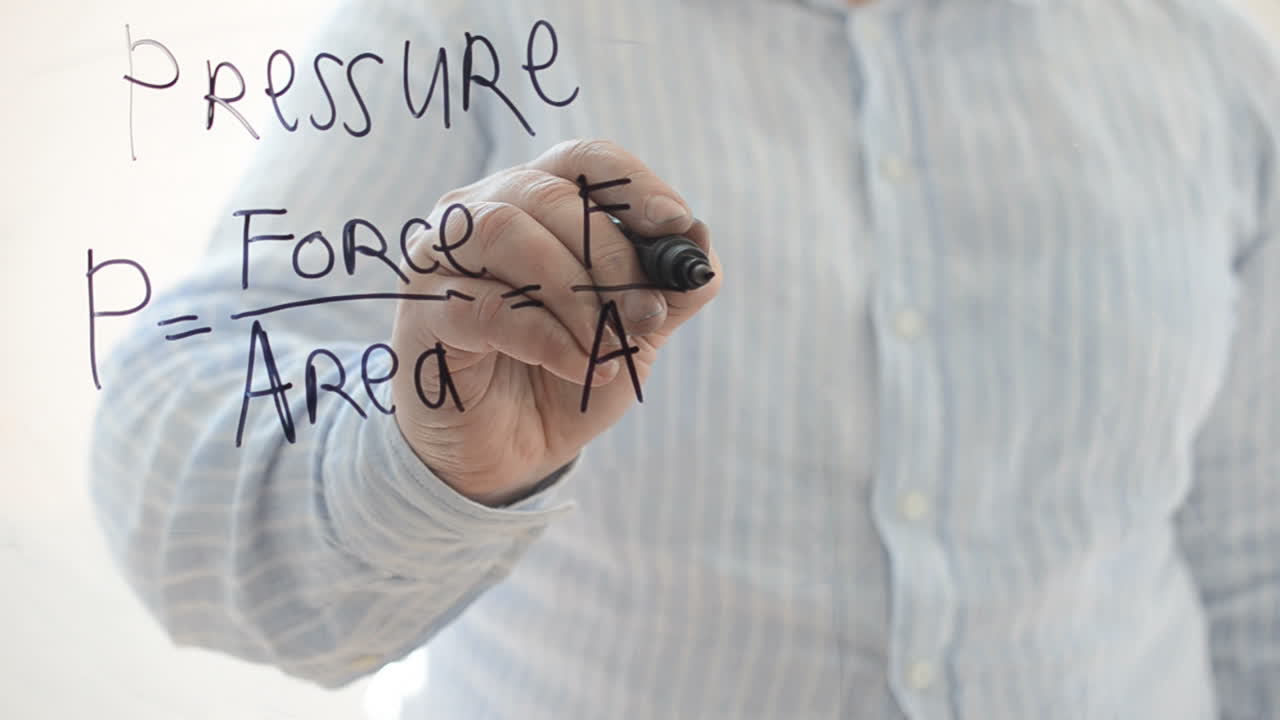 Physics. Pressure formula. We write with a marker