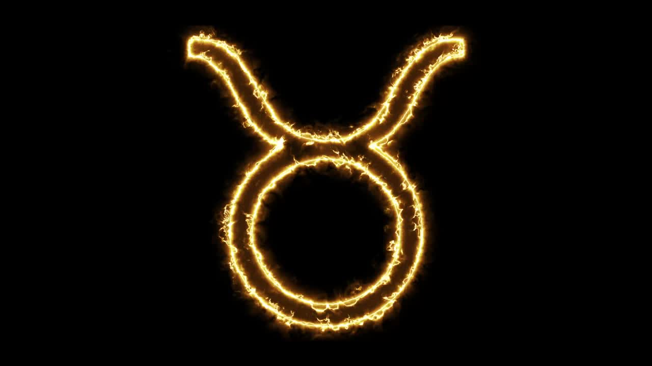 signo del zodiaco toro en animación de fuego sobre un fondo negro.