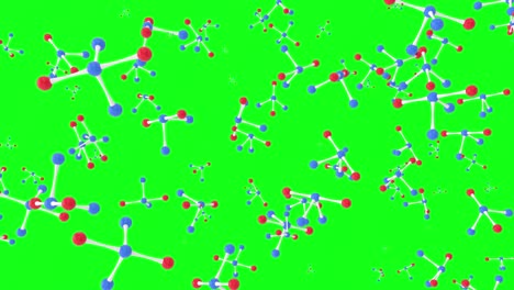 abstract atoms molecules on green screen. microscopic view of matter.used for medical,chemical,biotechnologies and pharmaceutical laboratory. physics concept 3d model background animation 4k