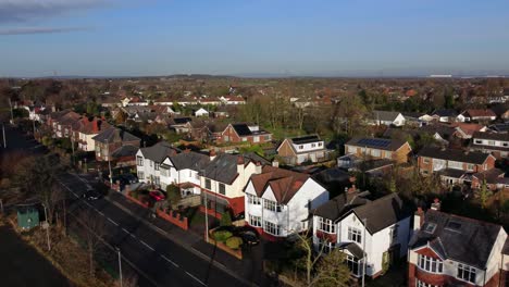 aerial view expensive british middle class houses in rural suburban town community