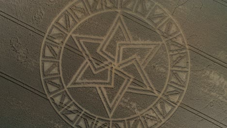 mysterious detailed west meon golden barley field crop circle pattern aerial view descending top down