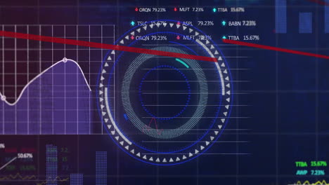 animación del procesamiento de datos financieros con escaneo de alcance en fondo negro