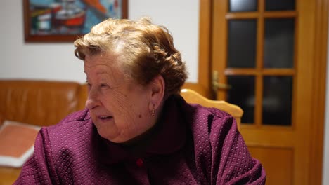 smiling grandmother in conversation, indoor setting. 4k