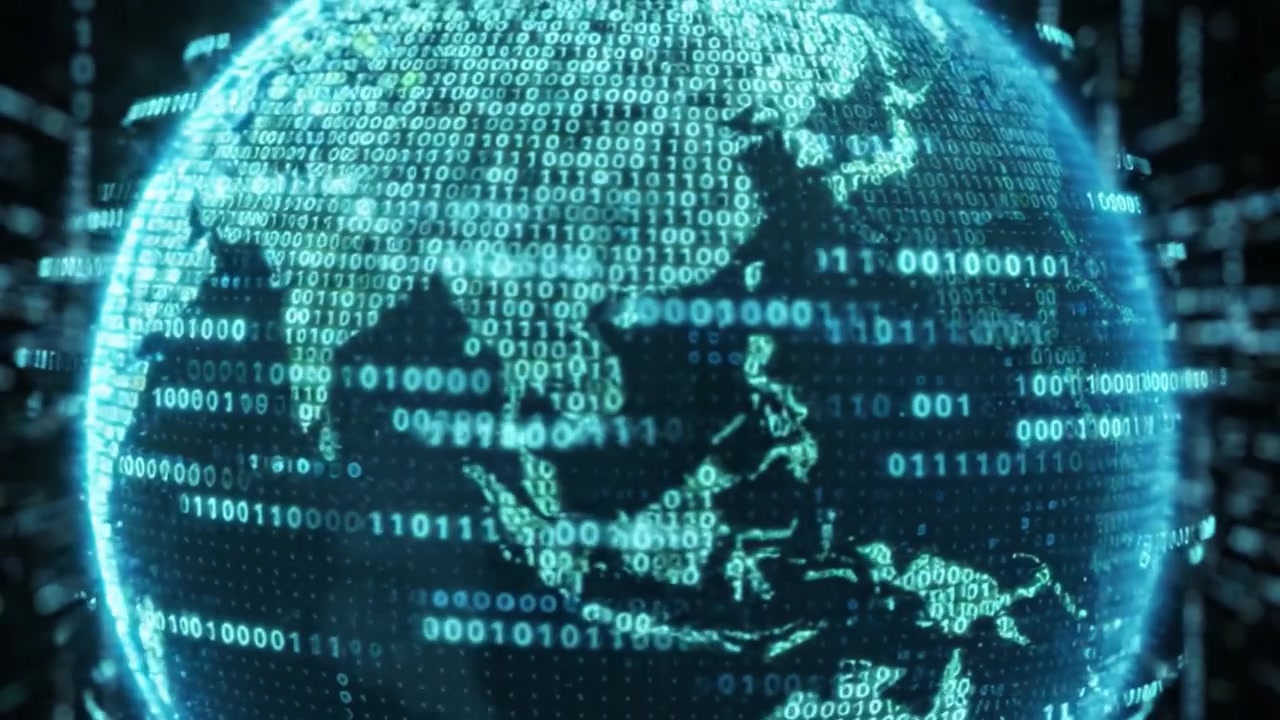 A Stunning Visualization of a Digital Earth Surrounded by Streams of Binary Code, Illustrating the Convergence of Technology and Global Connectivity