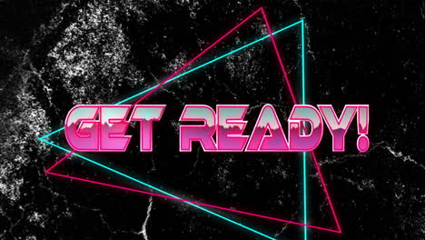 get ready! text animation over neon geometric shapes on black textured background