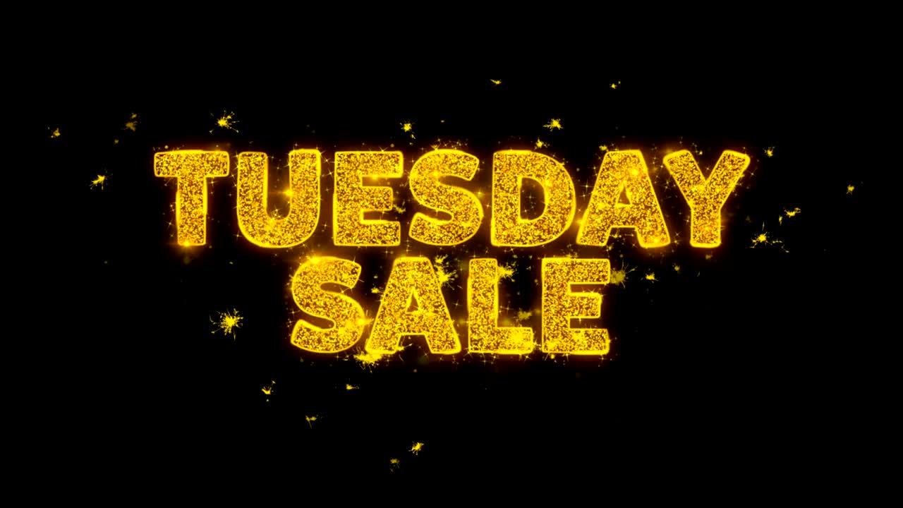 화요일 판매 텍스트는 검은 바탕에 입자를 불꽃으로 만니다.
