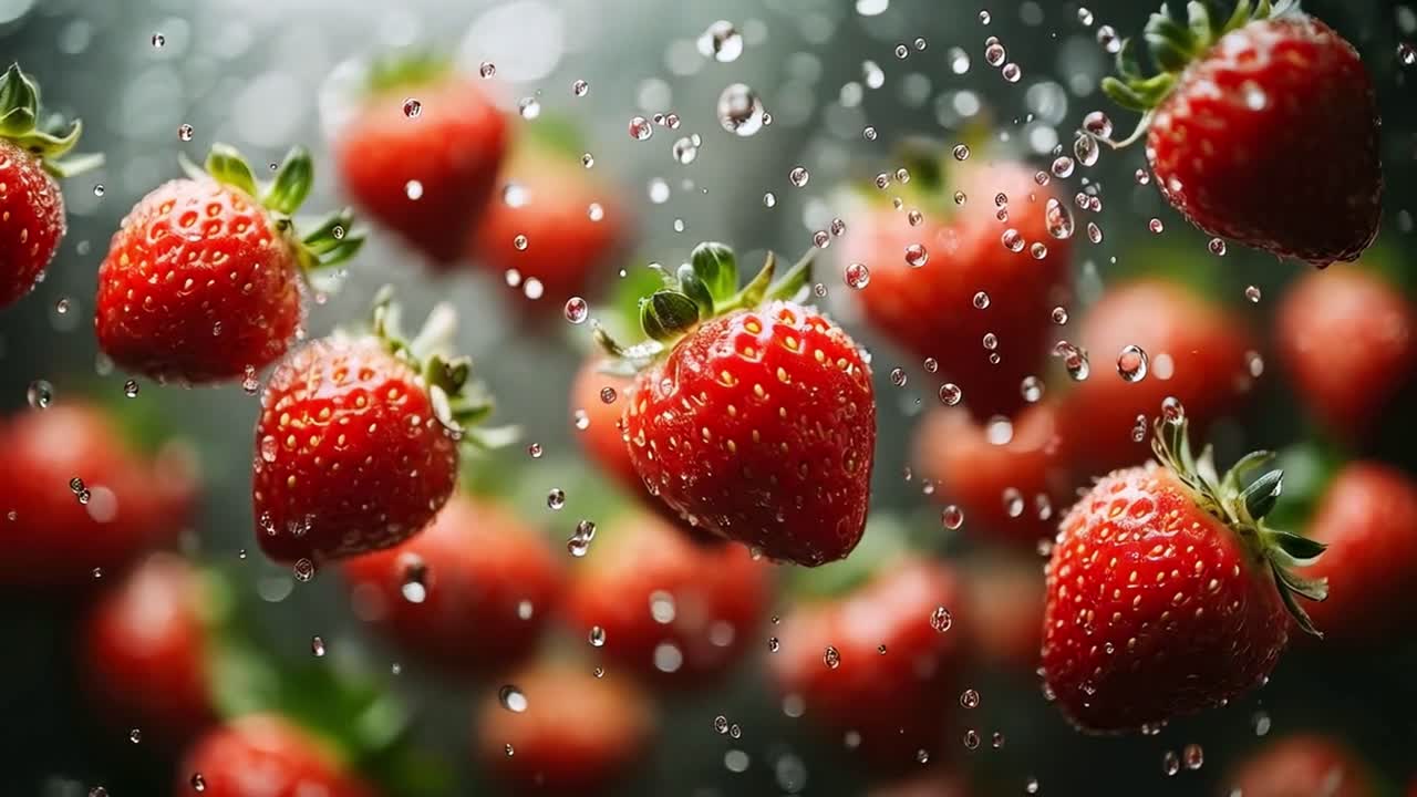 Frische Erdbeeren mit spritzenden Wassertropfen
