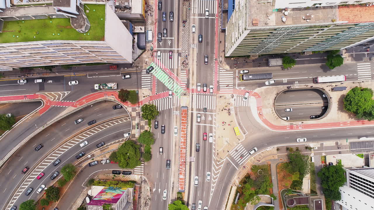 Aerial view to Consolacao crossing Paulista avenue, Sao Paulo, Brazil