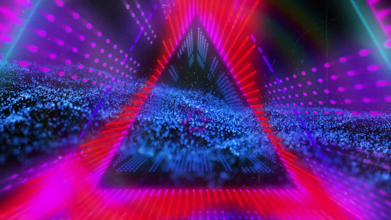 triángulo de neón y efectos de partículas animación con colores vibrantes y luces dinámicas