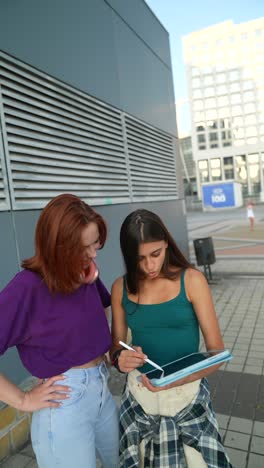 niñas adolescentes colaborando en un proyecto de arte digital afuera
