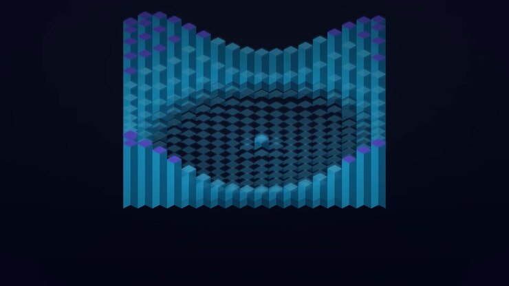 Abstract 3D Animation of Pulsing Blue Geometric Cubes