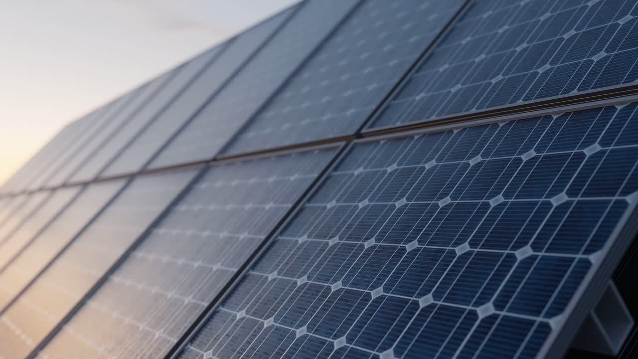 Energihøst fra et solpanel ved solnedgang.