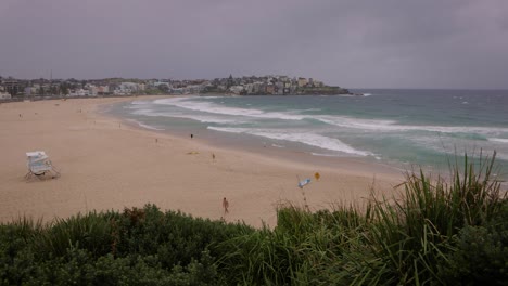 view looking north from south bondi beach on a rainy day, sydney, australia