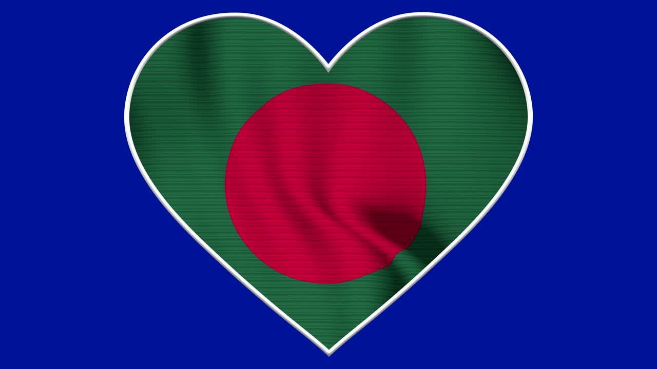 Bangladeshin sydänlippusilmukka - Realistinen 4K-lippu liehuu tuulessa. Saumaton silmukka erittäin yksityiskohtaisella kangastekstuurilla.