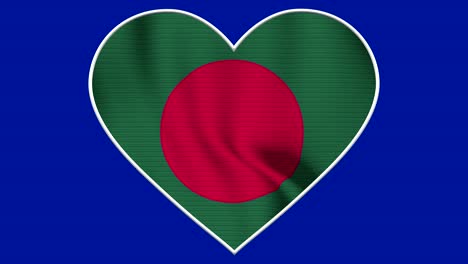 bangladesh heart love flag loop - realistic 4k flag waving in the wind. seamless loop with highly detailed fabric texture