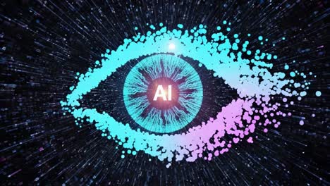 visual representation of artificial intelligence: an eye-catching design featuring an eye emphasizing the concept of ai with colorful particle effects