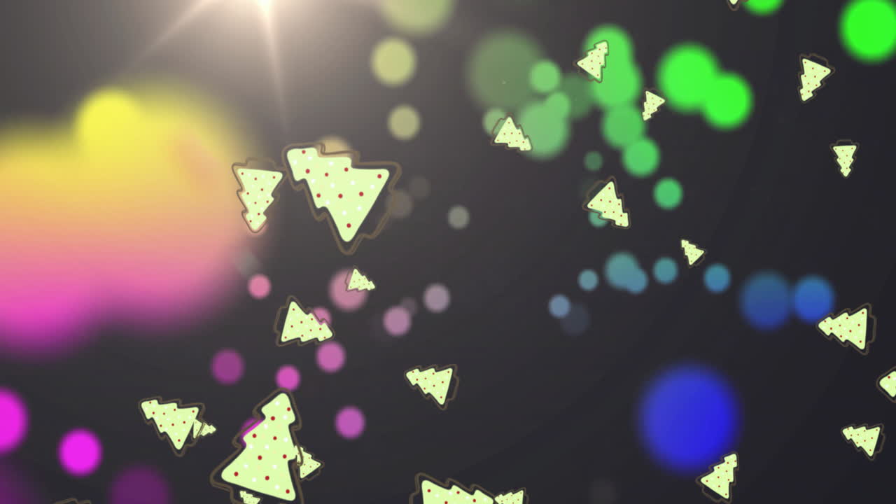 어두운 배경에 크리스마스 트리 모양과 다채로운 조명 애니메이션
