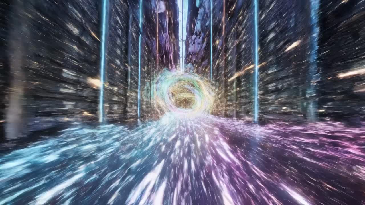 Abstract futuristic tunnel with neon lights and vibrant colors