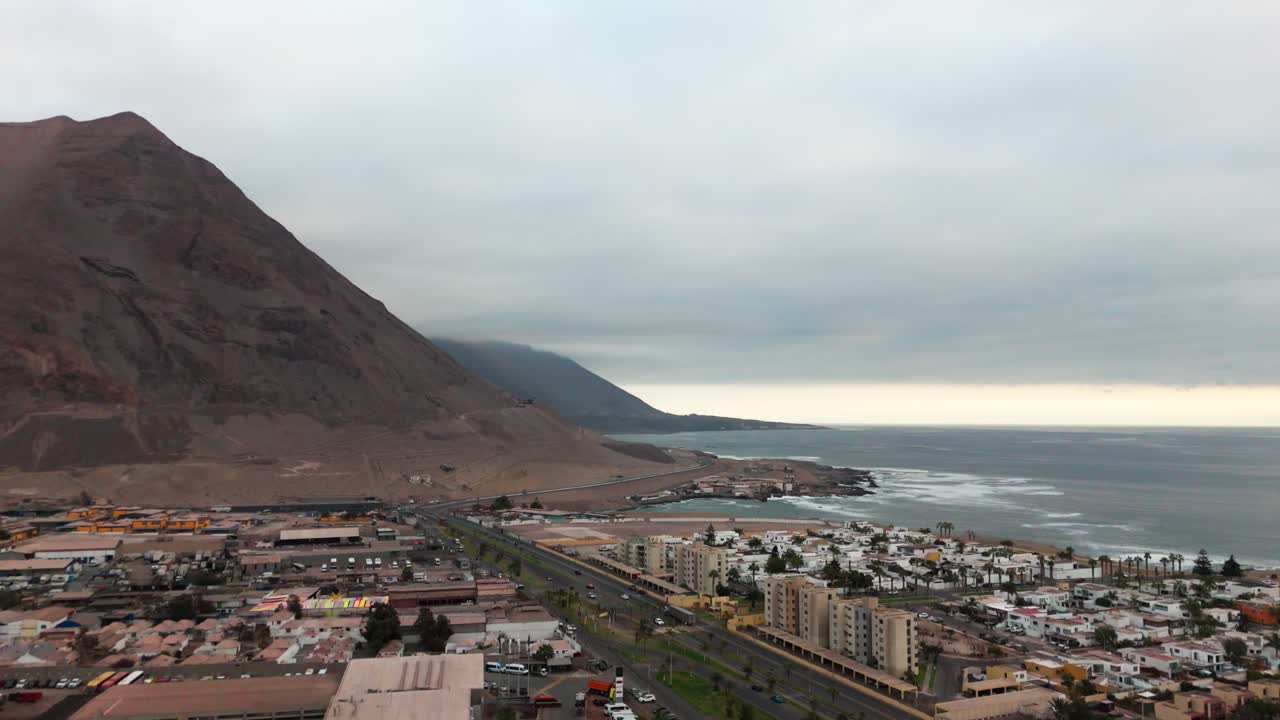 Iquique Chile Tarapaca Mountain Huayquique suburban sea ocean buildings drone
