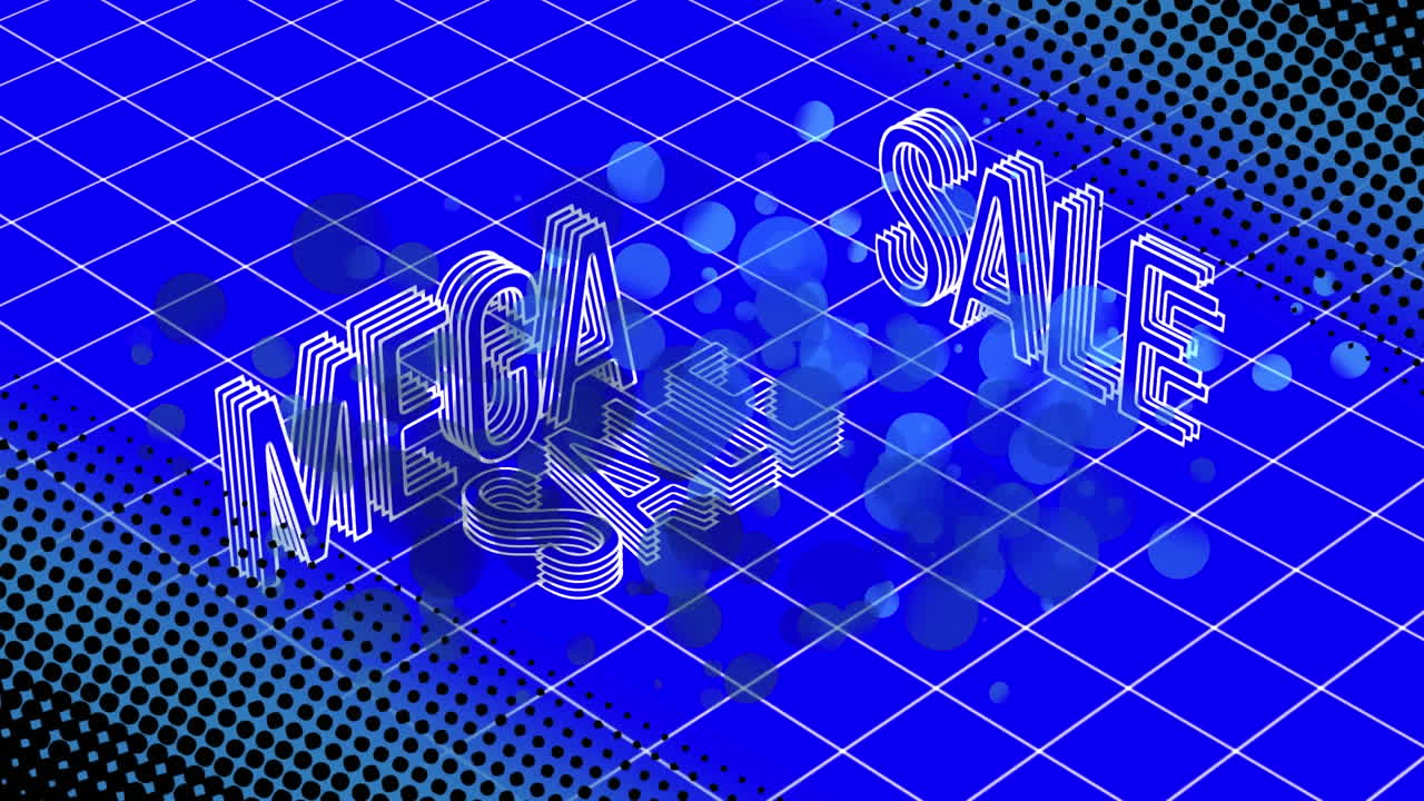 파란색 배경에 있는 메가 세일의 애니메이션