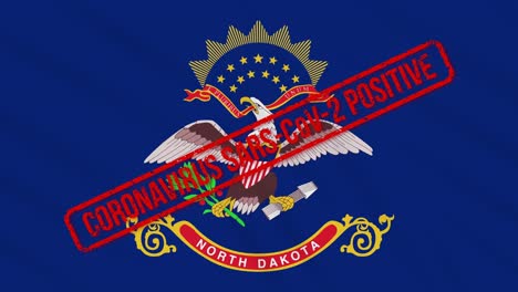 north dakota us state swaying flag stamped with positive response covid-19, loop