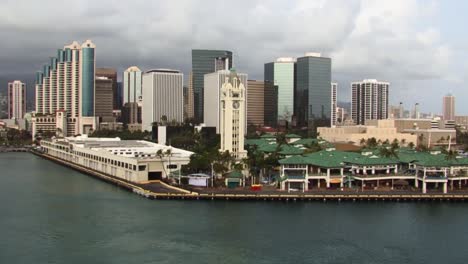 aloha tower and the downtown of honolulu city in oahu, hawaii, usa