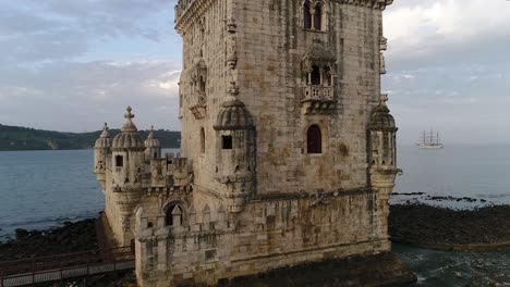 belem tower, drone view in lisbon, portugal