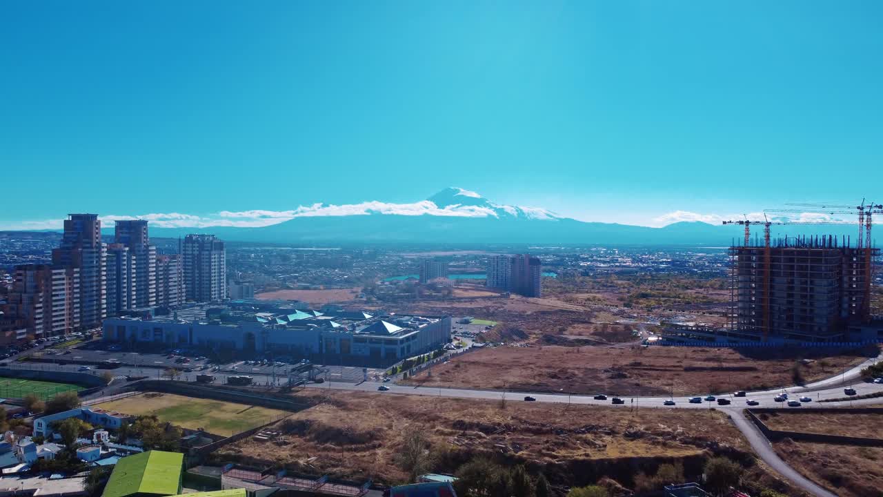 Mount Ararat and Yerevan Skyline with Modern City Development
