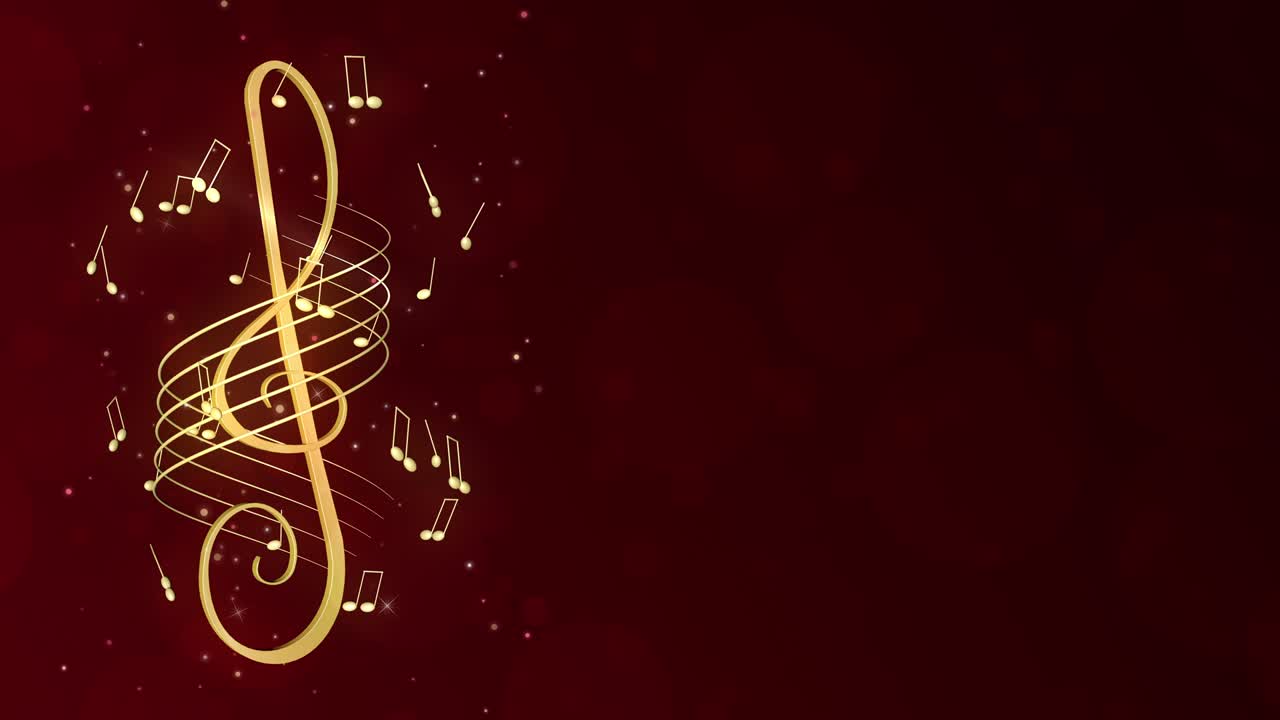 clave aguda y notas musicales giratorias animación 4k, fondo en bucle con bokeh