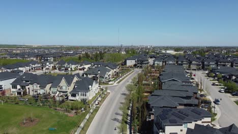 aerial view of a suburban neighbourhood in calgary, alberta in summer.