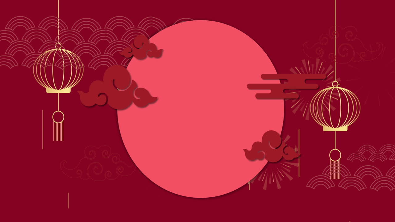 animación de decoraciones tradicionales chinas sobre fondo rojo