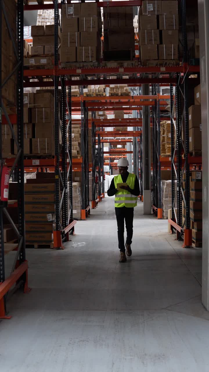 Lavoratore di magazzino che ispeziona l'inventario