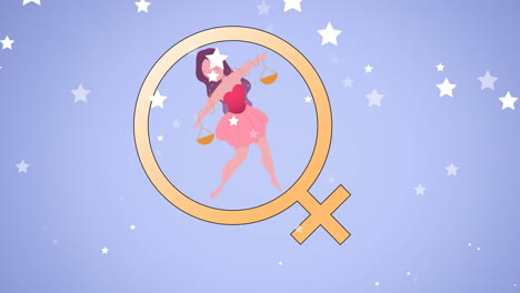animación de estrellas que caen sobre el símbolo femenino y el ícono femenino