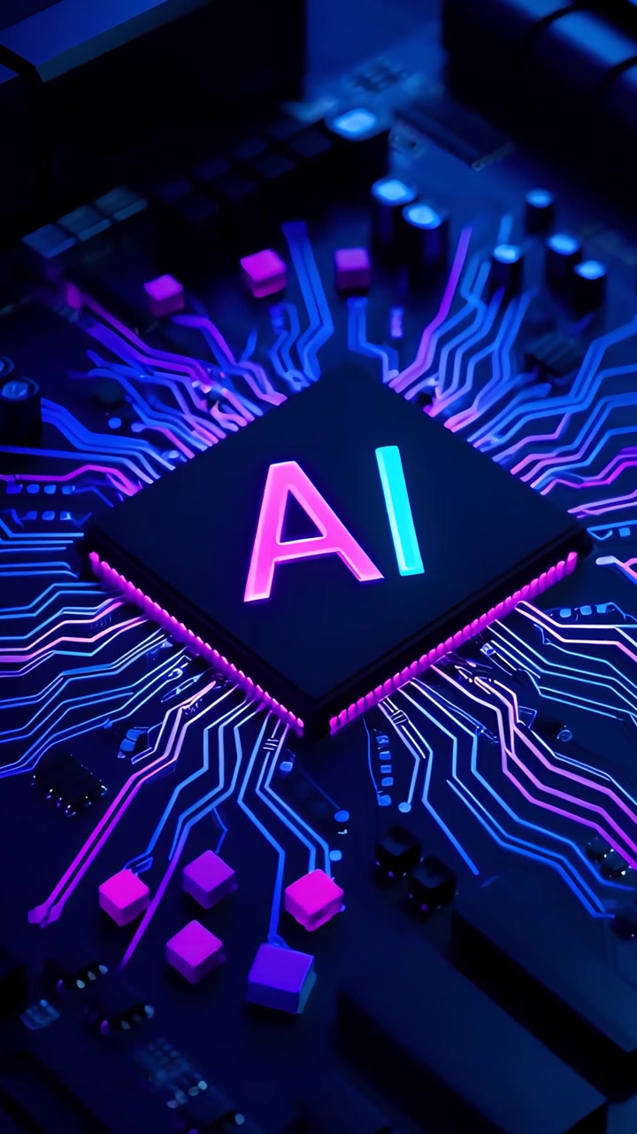 Futuristinen tekoälysirun emolevyn teknologian tausta 4K