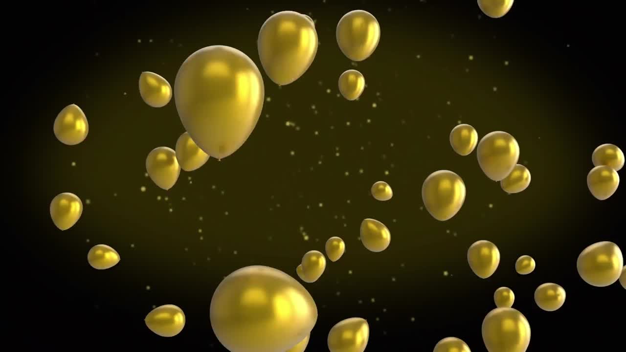 animación de globos dorados flotando sobre un fondo negro