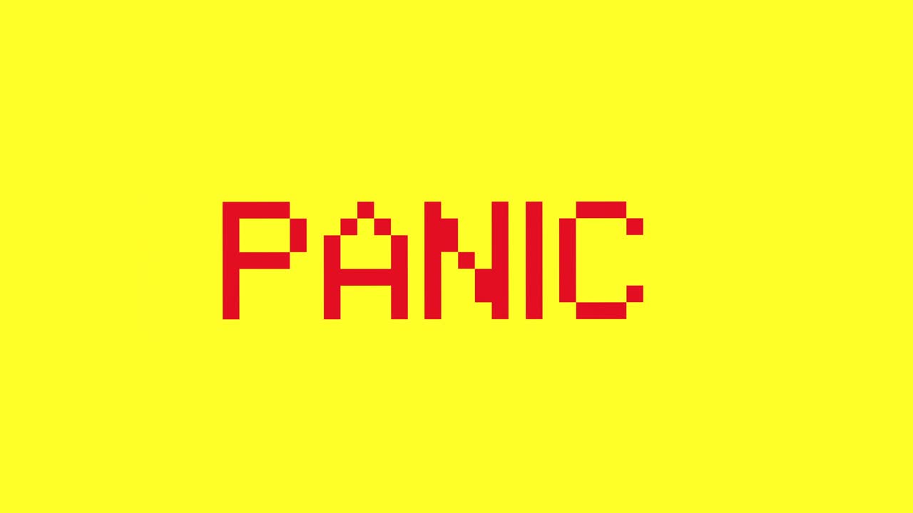 Quick shaking text animation with the word Panic and an exclamation mark