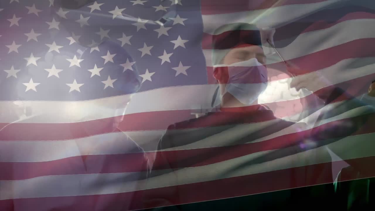 다양한 외과 의사들 위에 미국의  ⁇ 발의 애니메이션