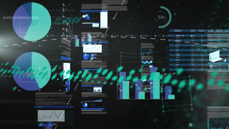Animation of data processing over stock market