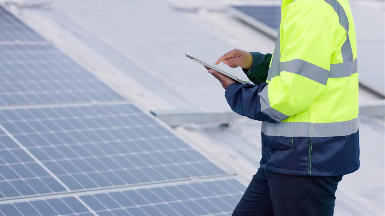 Typing tablet, construction worker