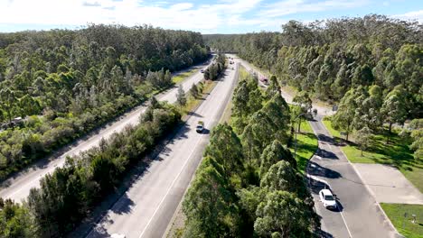 drone footage looking over traffic over the pacific highway in northern new south wales