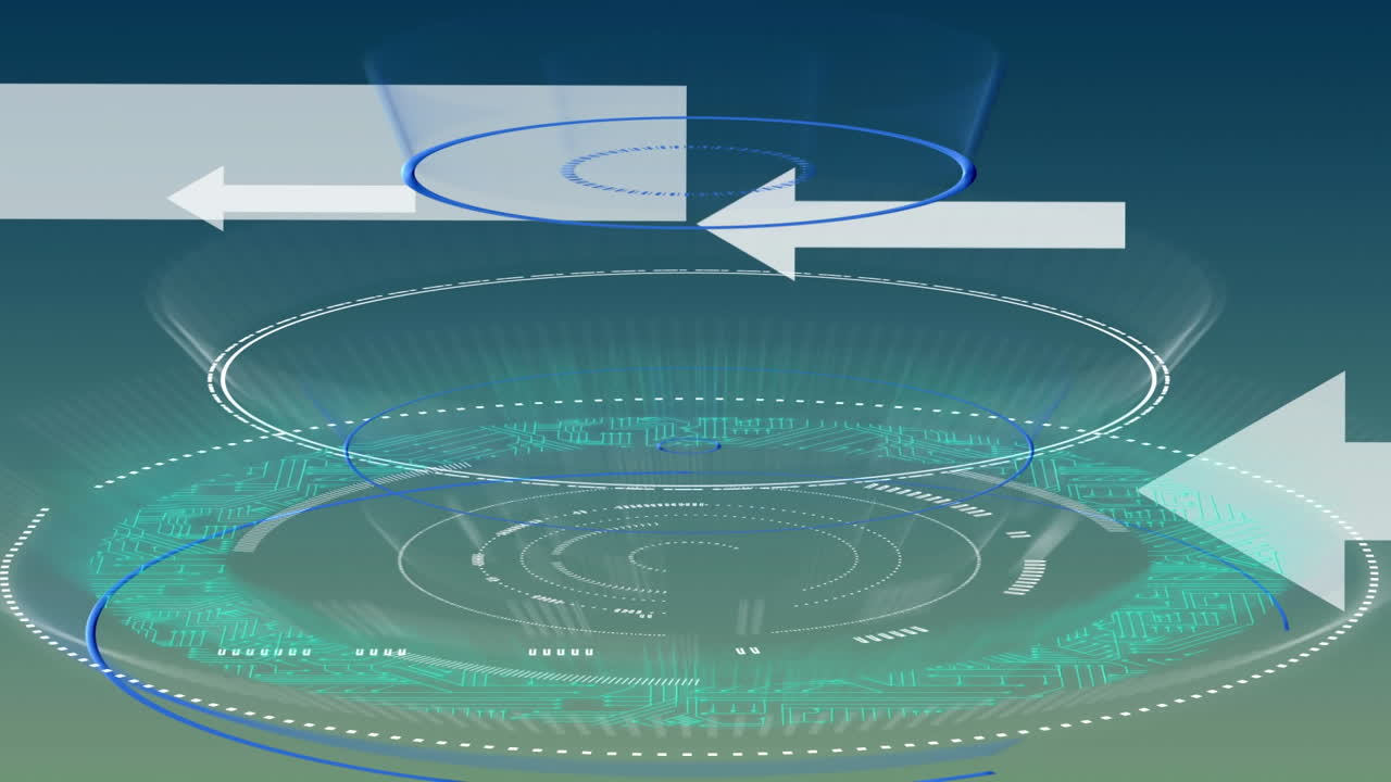 푸른 바탕에 스 스캔과 화살표의 애니메이션.