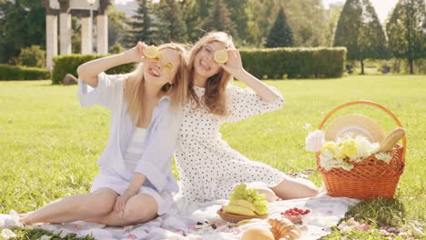 two friends enjoying a sunny picnic