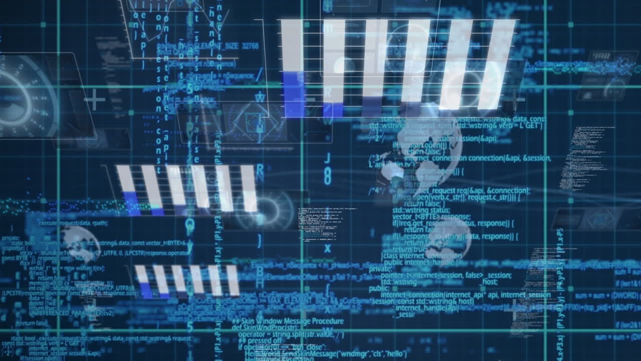 Animation of financial data processing over globes